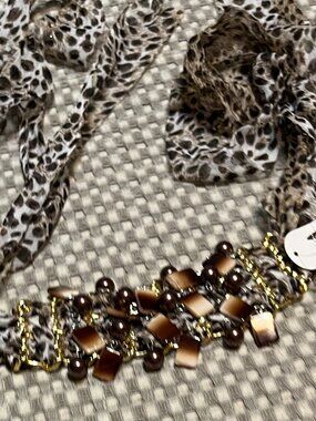 Icon collection Leopard Print Scarf choker necklace with Beaded Accent NWT